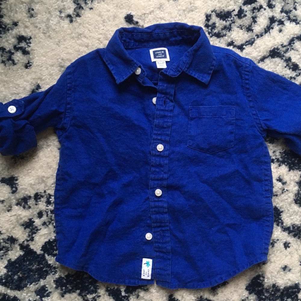 Janie and Jack sz 18-24m boy blue linen buttondown